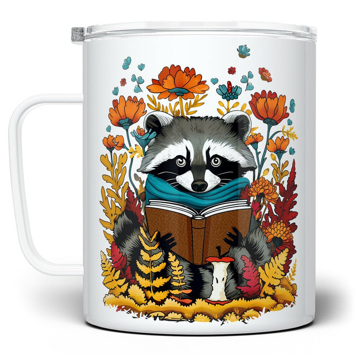 Woodland Fall Reading Raccoon Insulated Travel Mug - Loftipop