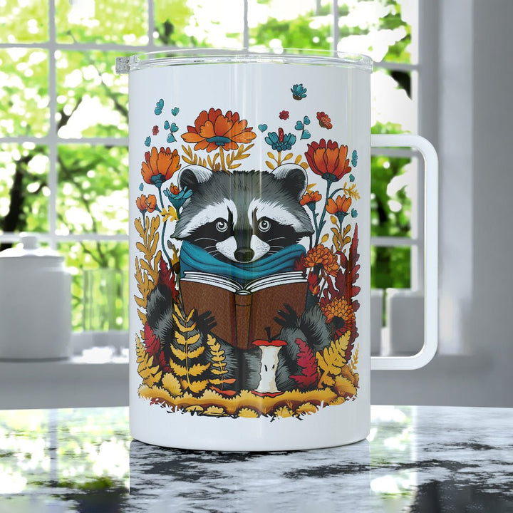 Woodland Fall Reading Raccoon Insulated Travel Mug - Loftipop