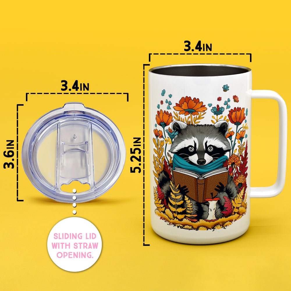 Woodland Fall Reading Raccoon Insulated Travel Mug - Loftipop