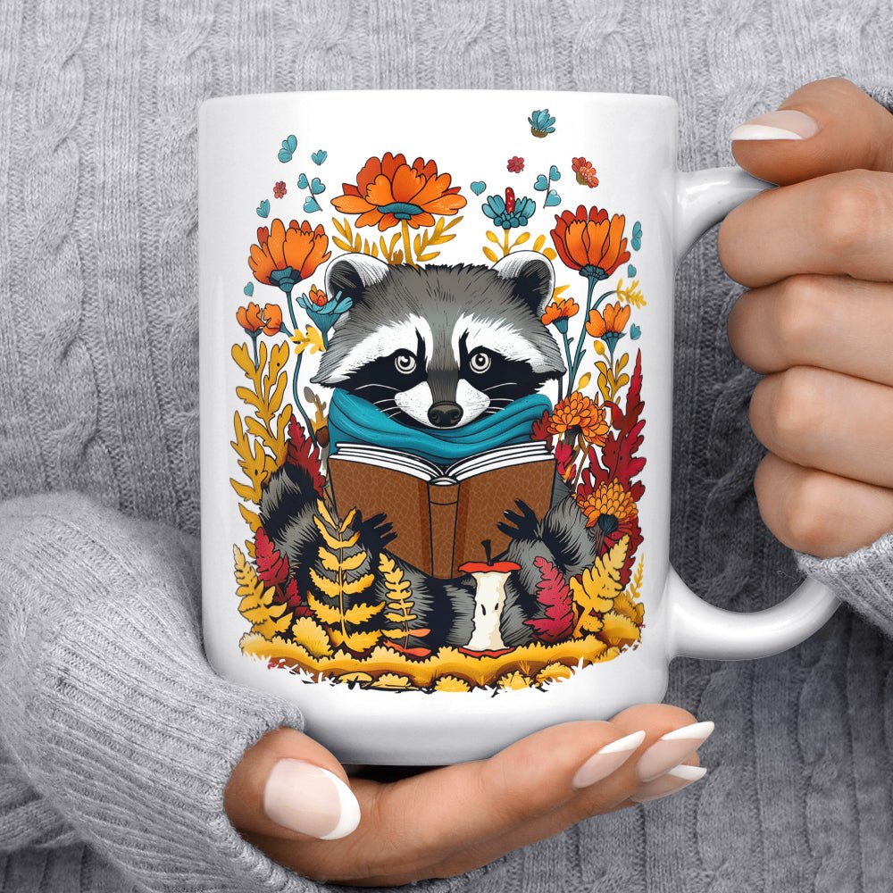 Woodland Fall Reading Raccoon Mug - Loftipop