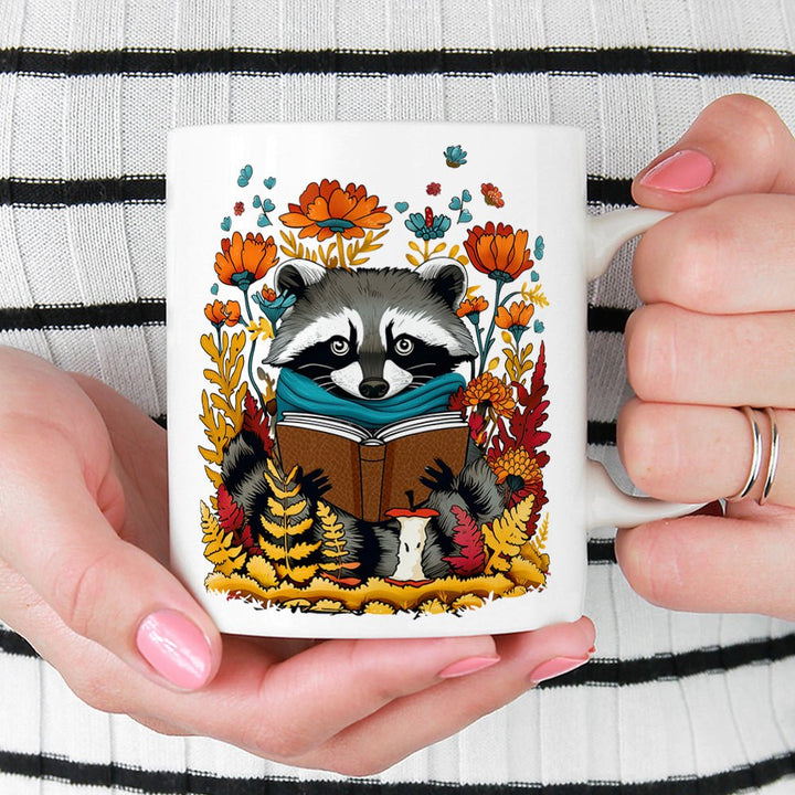 Woodland Fall Reading Raccoon Mug - Loftipop