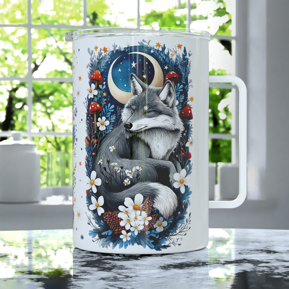 Woodland Winter Sleeping Wolf Insulated Travel Mug - Loftipop