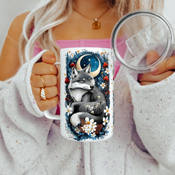 Woodland Winter Sleeping Wolf Insulated Travel Mug - Loftipop