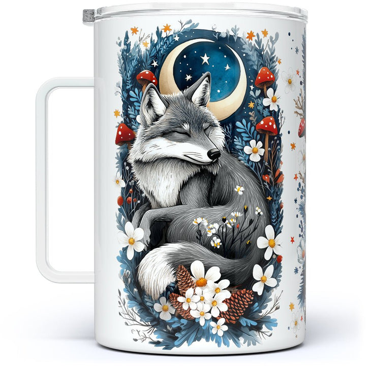 Woodland Winter Sleeping Wolf Insulated Travel Mug - Loftipop