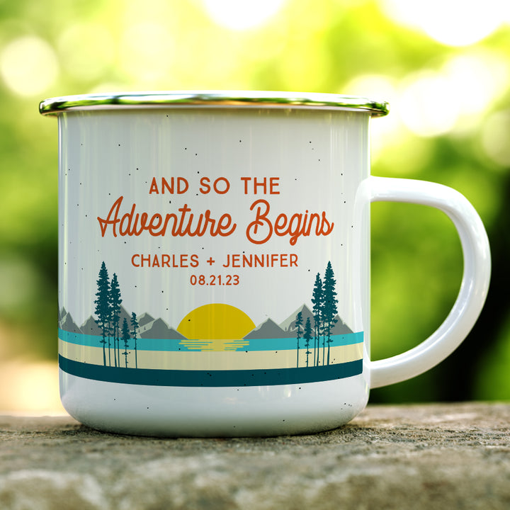 Personalized Couples Camp Mug - And So The Adventure Begins