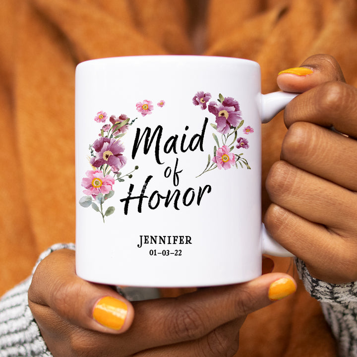Personalized Maid of Honor Floral Mug