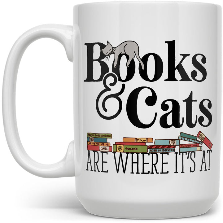 Books & Cats are Where It's At Mug - Loftipop