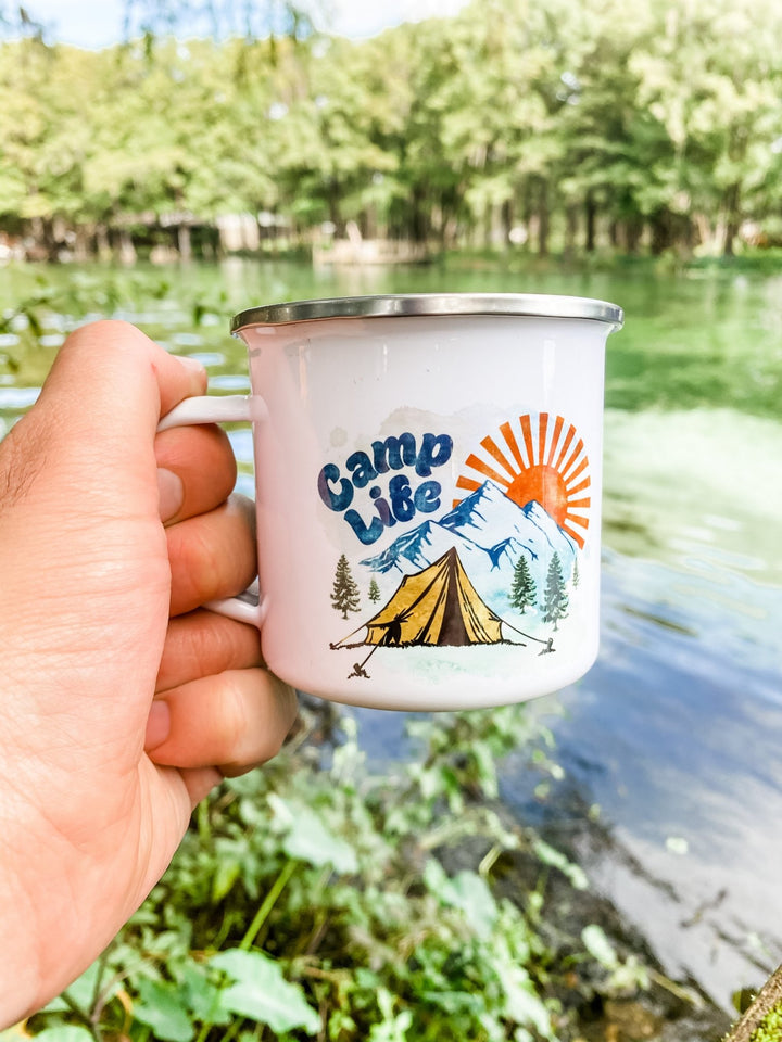 Camp Life Camp Mug held by hands