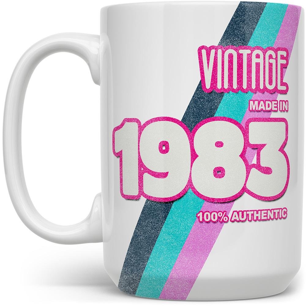 Custom Birth Year 1980's Retro Coffee Mug on white background