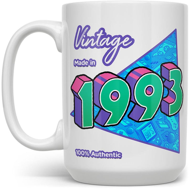 Custom Birth Year 1990's Retro Coffee Mug on white background