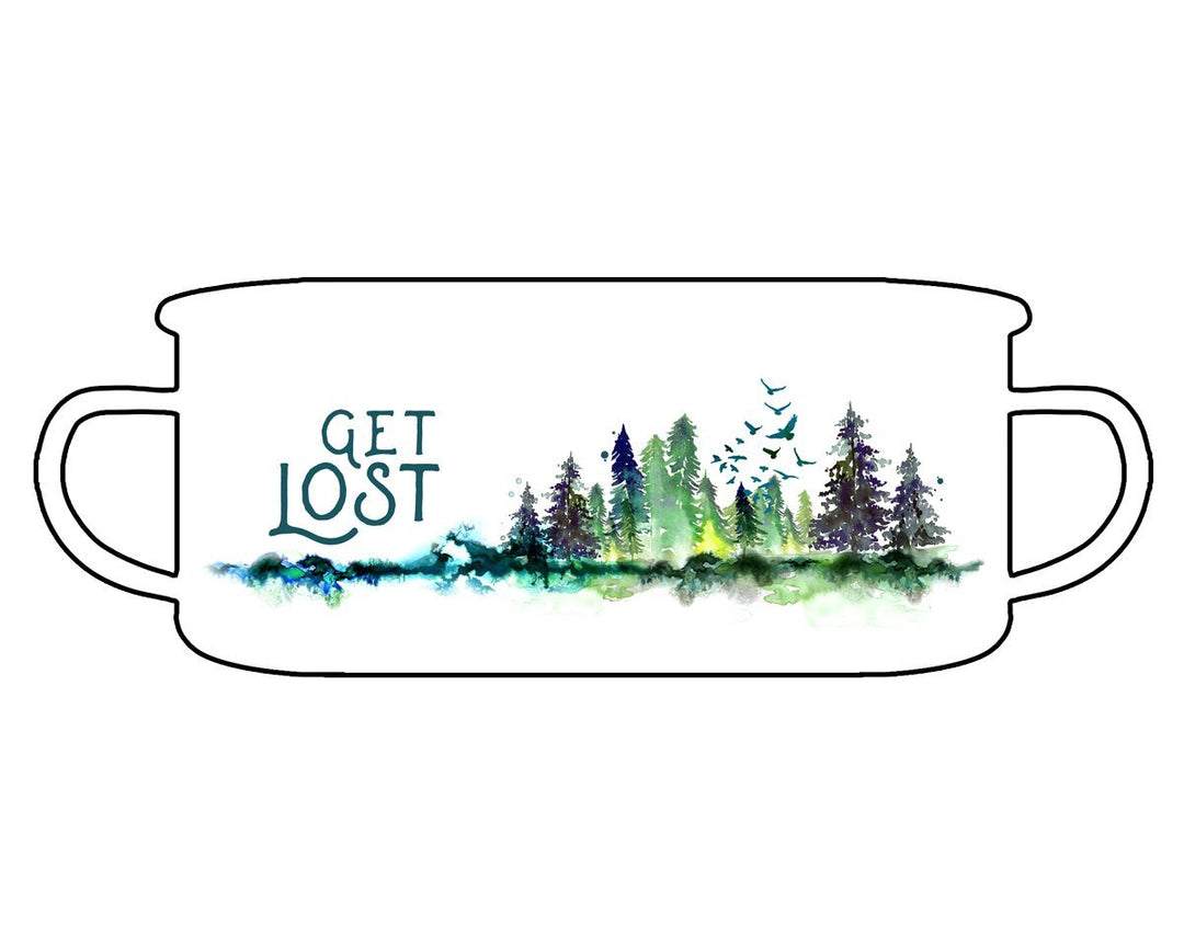 design that says get lost with a picture of woods