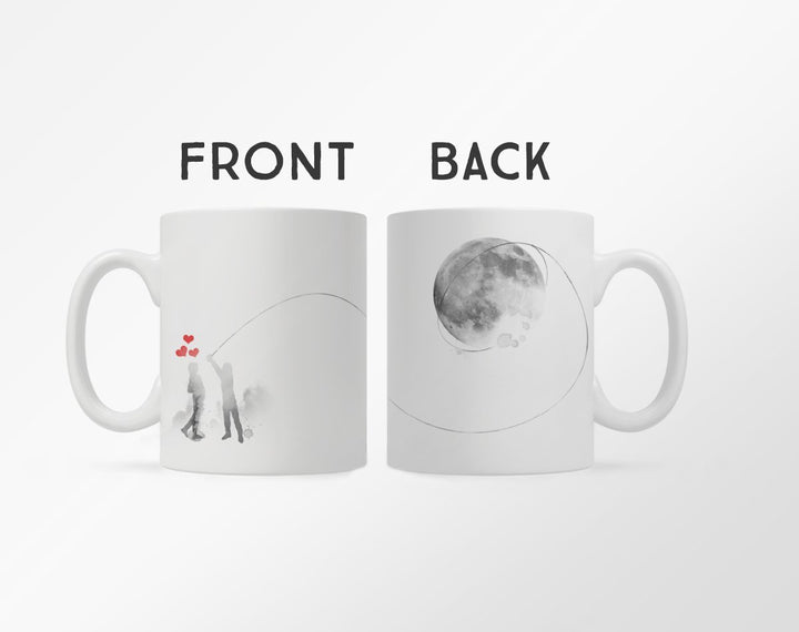 Lasso The Moon Mug front and back images on a white background