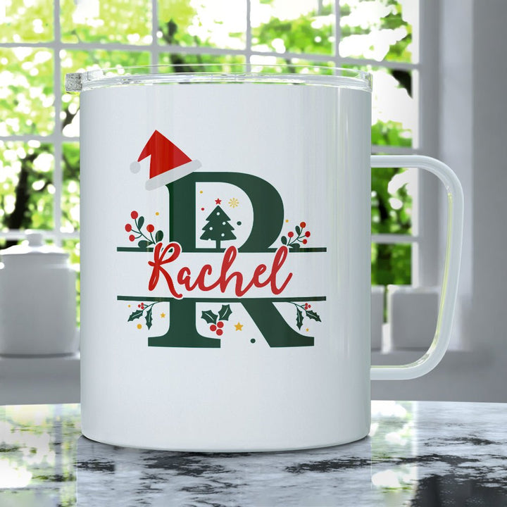 Personalized Christmas Name and Initial Insulated Travel Mug - Loftipop