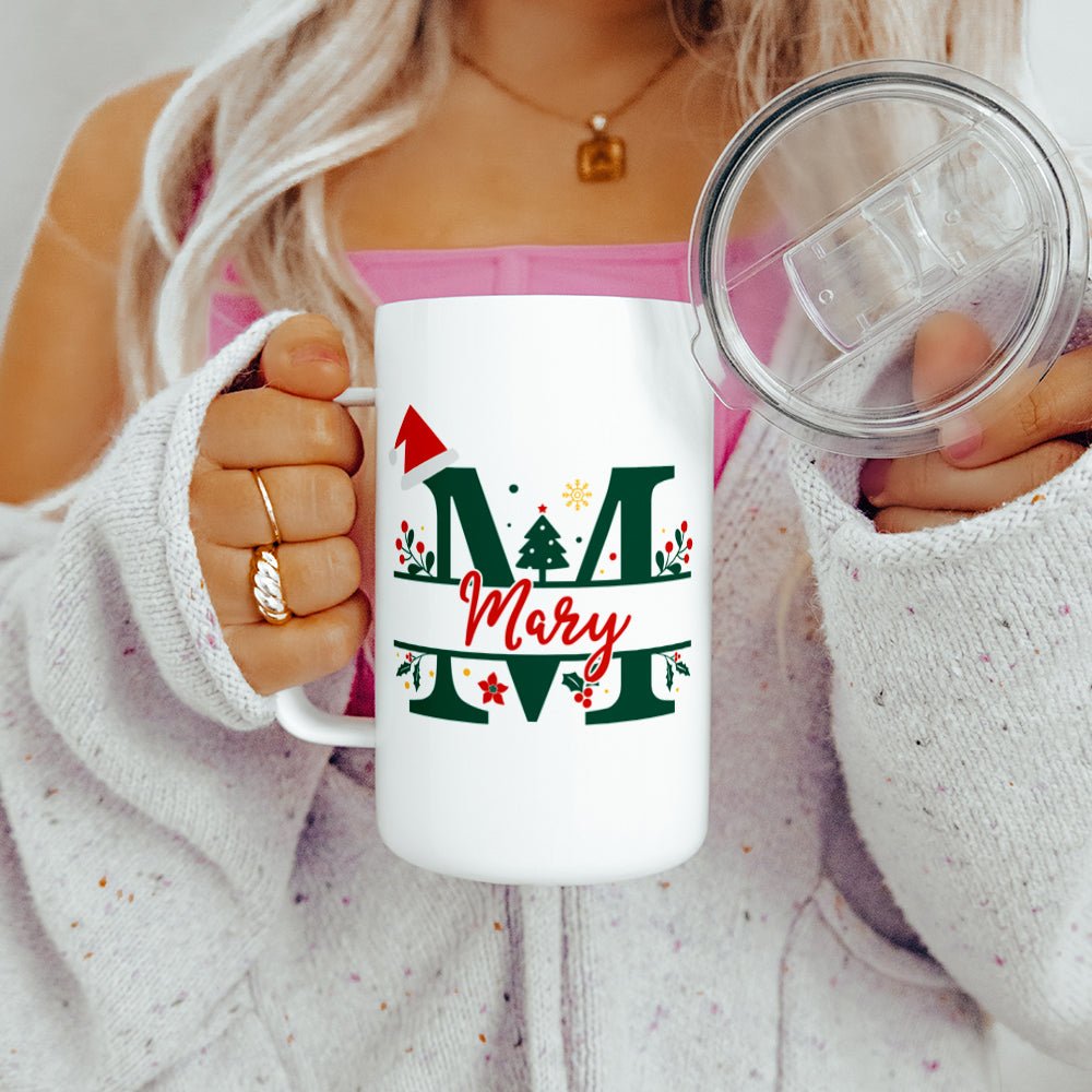 Personalized Christmas Name and Initial Insulated Travel Mug - Loftipop