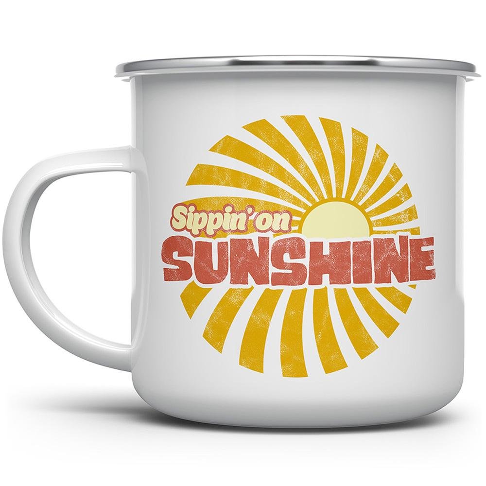 Sippin' On Sunshine Camp Mug with a sun and sun rays - Loftipop