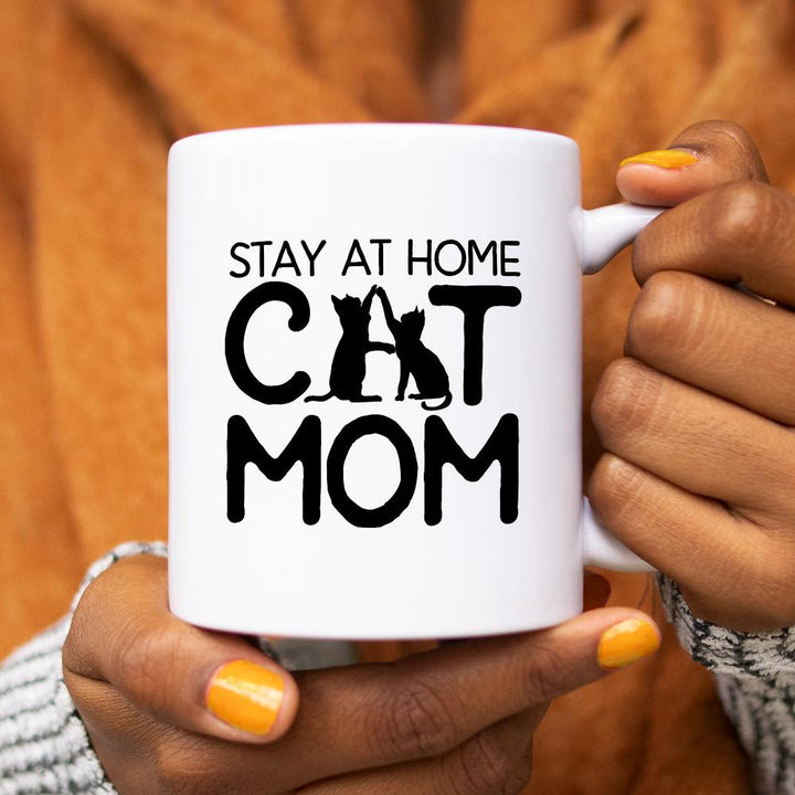 Stay at Home Cat Mom Mug held by hands - Loftipop