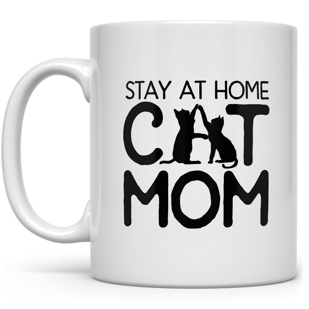 Stay at Home Cat Mom Mug with cats forming the A - Loftipop