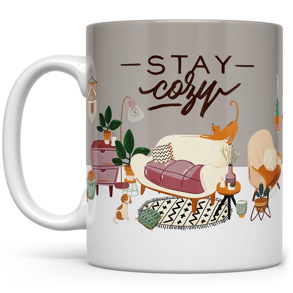 Stay Cozy Mug with a cozy living room picture - Loftipop