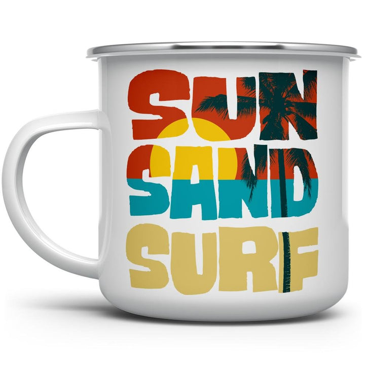 Sun Sand Surf Camp Mug with sun and palm trees - Loftipop