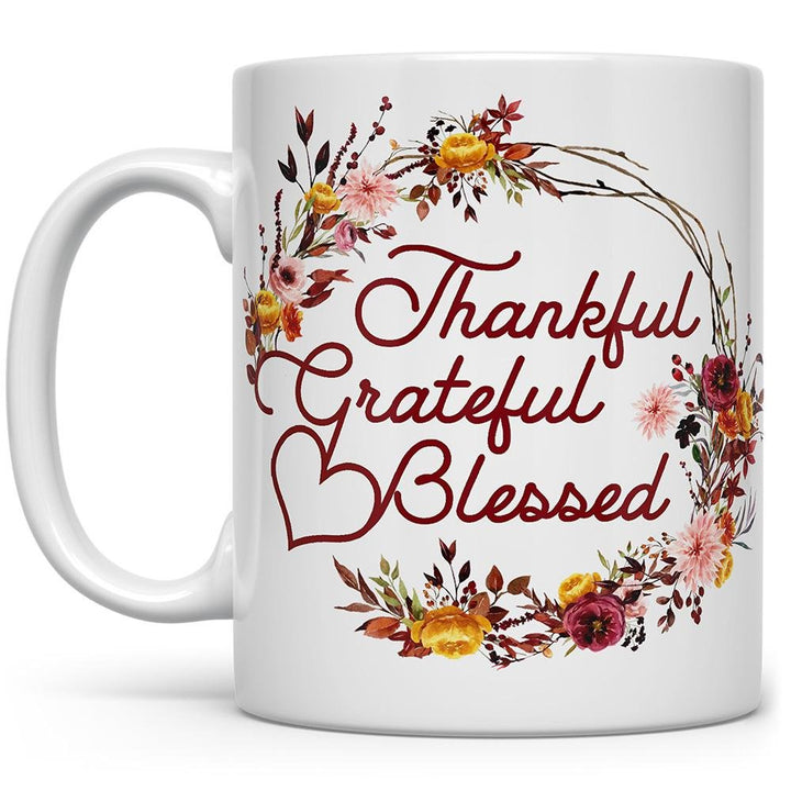 Thankful Grateful Blessed Mug with flowers - Loftipop