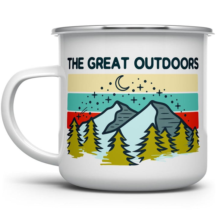 The Great Outdoors Camp Mug with pictures of the mountains and trees - Loftipop