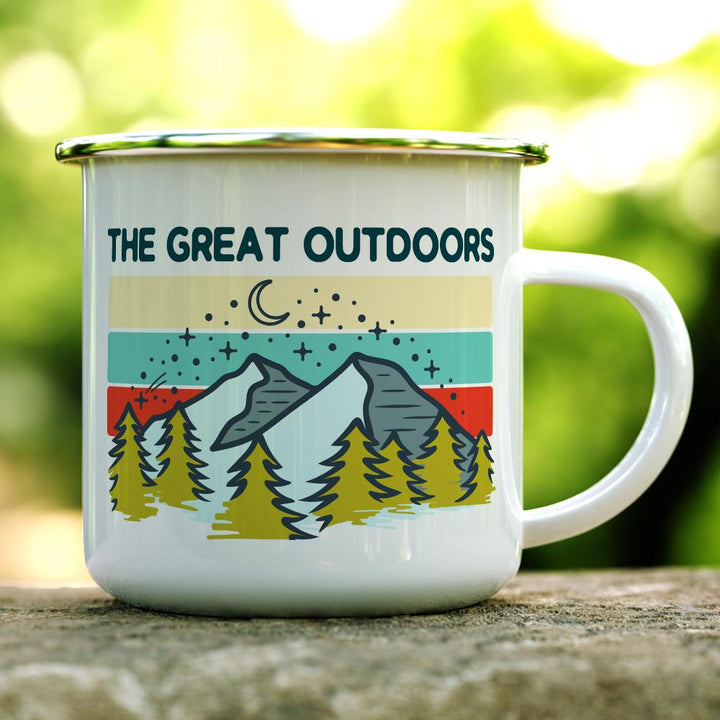 The Great Outdoors Camp Mug on a log - Loftipop