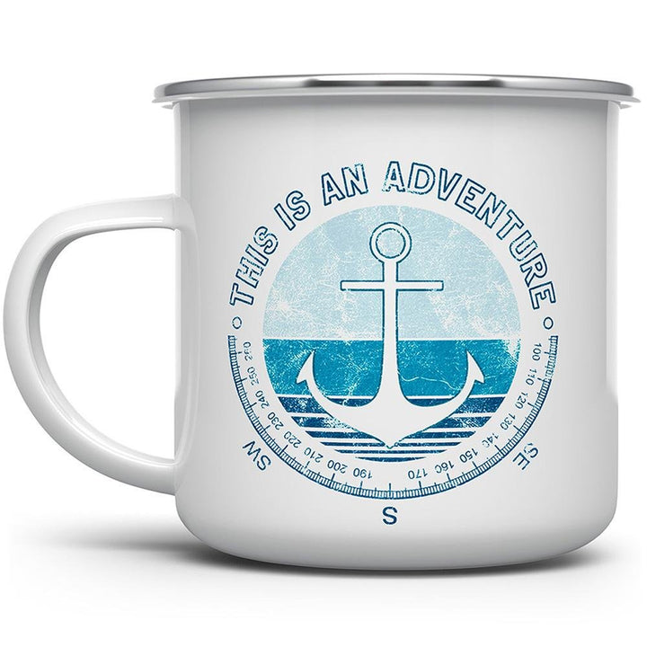 This is an Adventure Camp Mug with an anchor in the middle - Loftipop