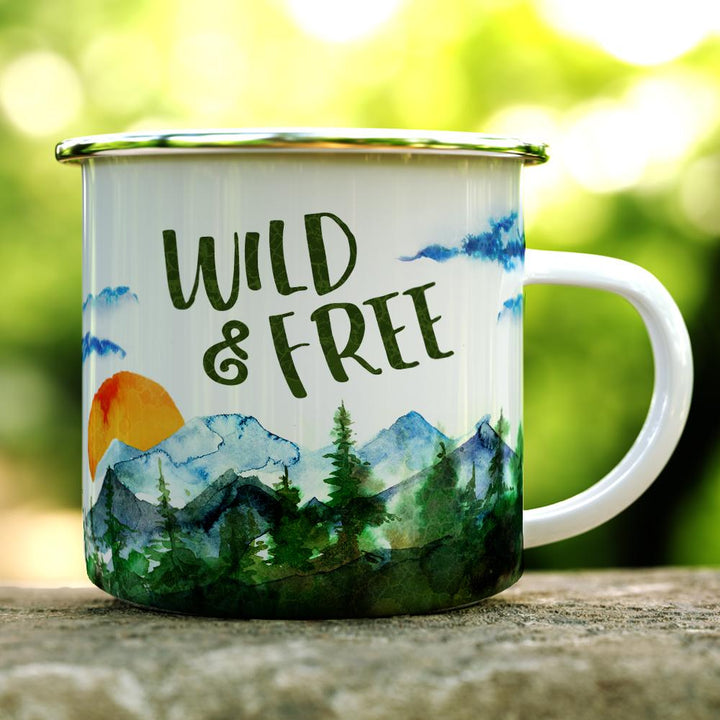 Wild & Free Camp Mug on a log - Loftipop